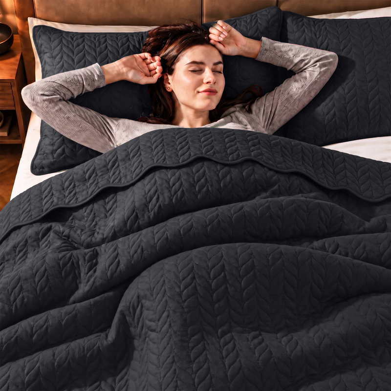 Ensemble de couvre-lits matelassés surdimensionnés Oxford, ensemble de literie en microfibre douce inspiré des hôtels, Noir