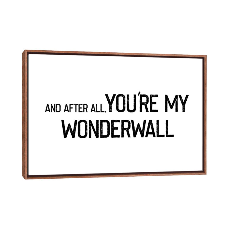 « Wonderwall », impression d’art textuel, H 18 po x l 26 po x P 1,5 po, Toile classique avec cadre brun, Pas de tapis