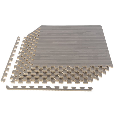 Stalwart Foam Floor Mat 6PK - 24 SQFT, Light Wood