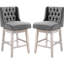 De 2 chaises de comptoir, pivotant à 180 degrés, repose-pieds en bois massif, bouton, gris, hauteur 2, gris