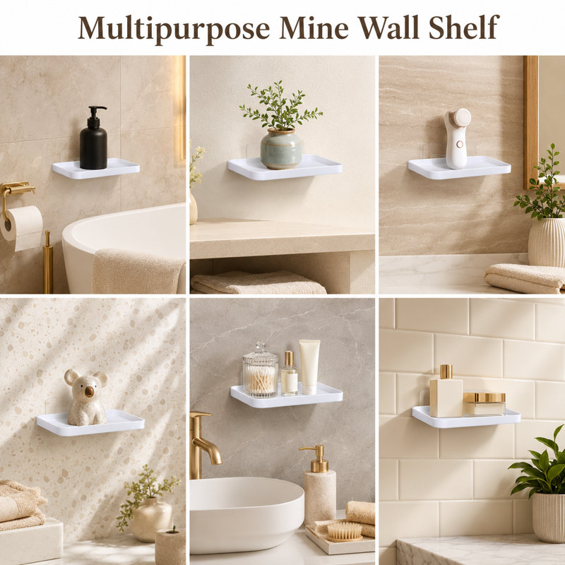 Two White Adhesive Wall Phone Holders Made of Plastic, Universal Shelf for Most Smartphones in Bathroom, Kitchen, or Toilet, Easy No-Drill Mounting