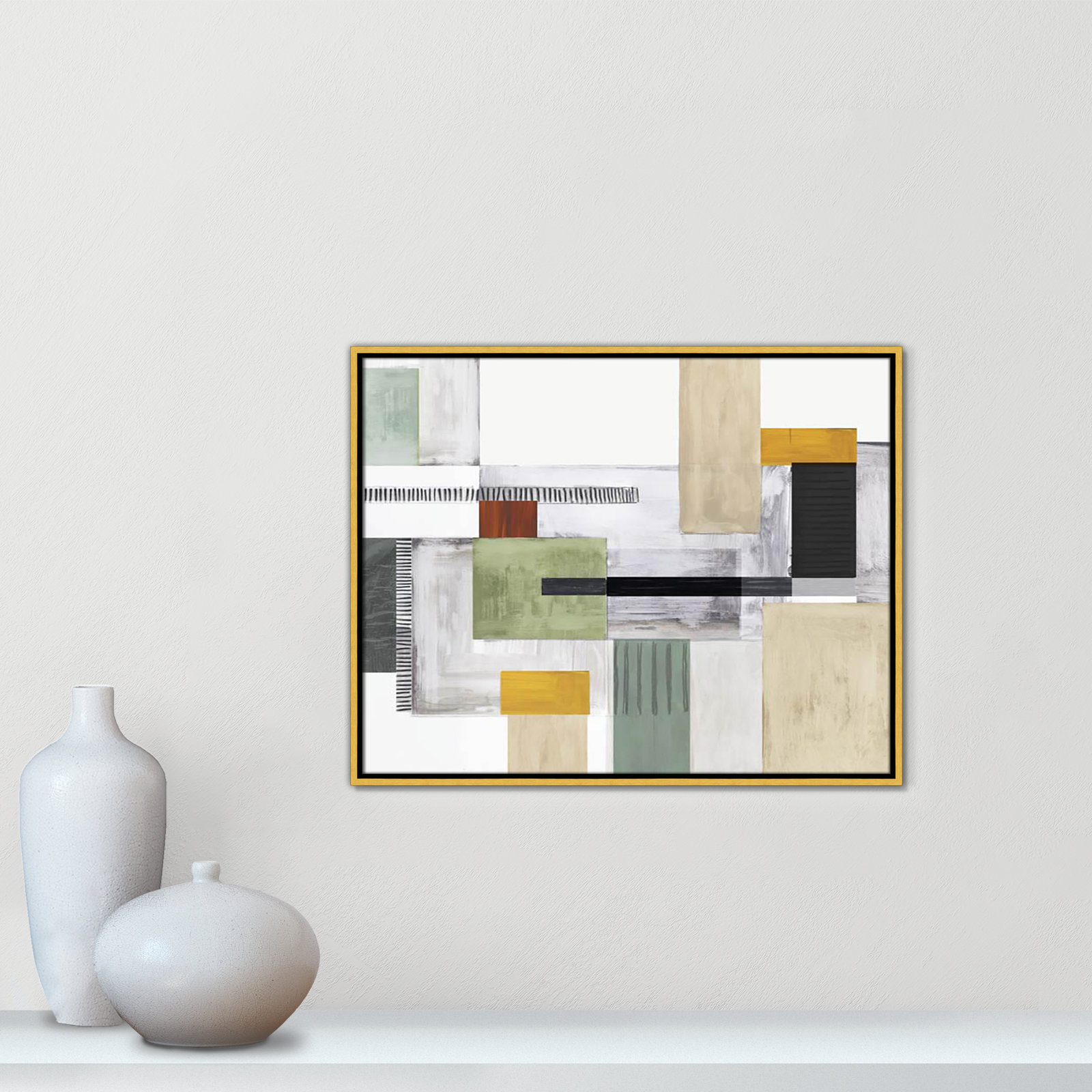 Playful Blocks Print by Tom Reeves, 23.5" H x 29.5" W x 2" D, Gold Floater Framed, No Mat