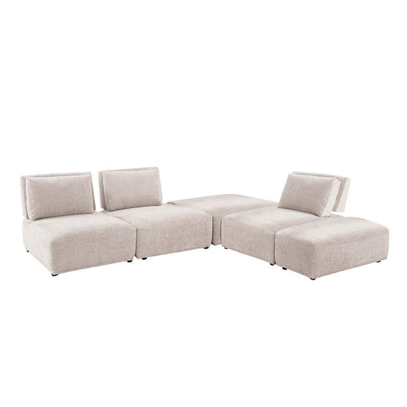 Ensemble de canapé modulaire en L Stavan, boucle blanche, dossier réglable, Boucle brun clair