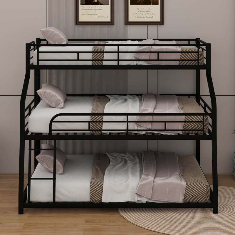 Three-In-One Metal Triple Bunk Bed, Twin XL Over Full XL Over Queen Size Bunk Bed With 2 Ladders