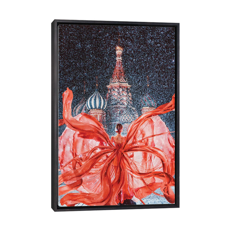 «Red-Red-Red Red Square» - reproduction imprimée, H 26 po x l 18 po x 1,5 po, Toile encadrée noir délavé