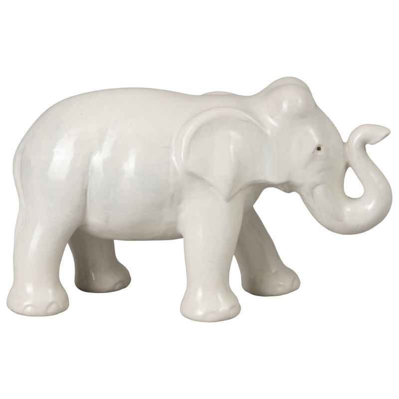 Moon White Ceramic Elephant Garden Figure [9.5 in. W x 23.5 in. L x 14 in. H]