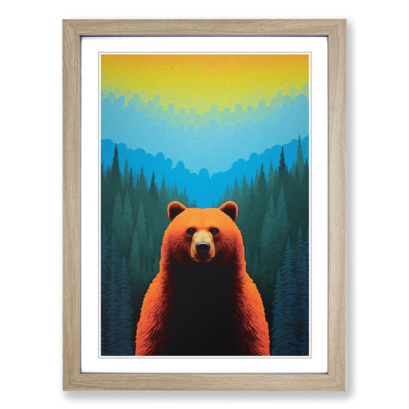 Bear Colour Field Art - Framed Print, Oak Framed, 34cm H x 25cm W