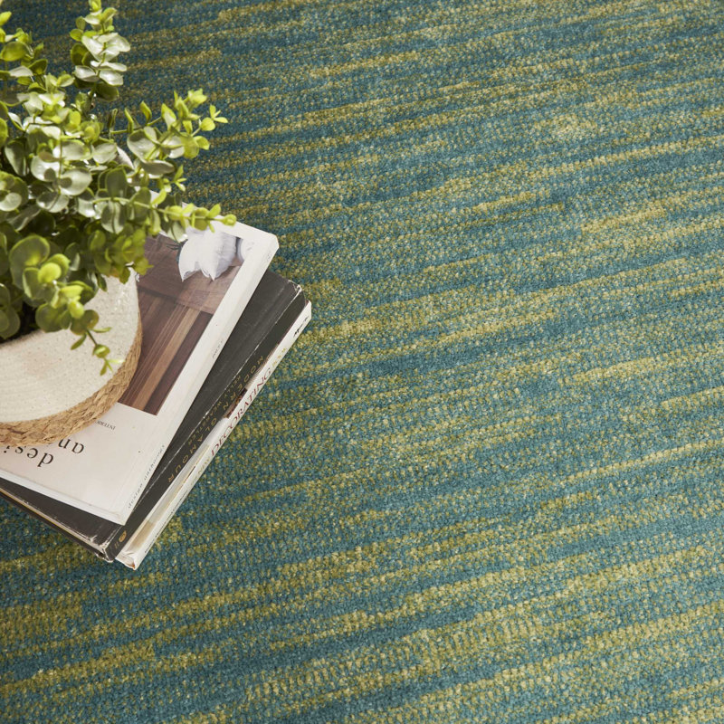 Mullican Sandy Solid Blue/Green Easy Care Indoor/Outdoor Area Rug, Round 4'
