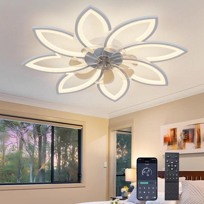Ventilateur de plafond encastré à DEL 36,22 po à 7 pales à intensité variable avec télécommande et application, Blanc