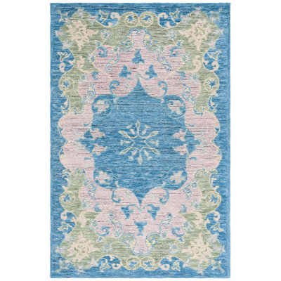 Tapis oriental bleu en laine / coton touffeté à la main Savonnerie 402