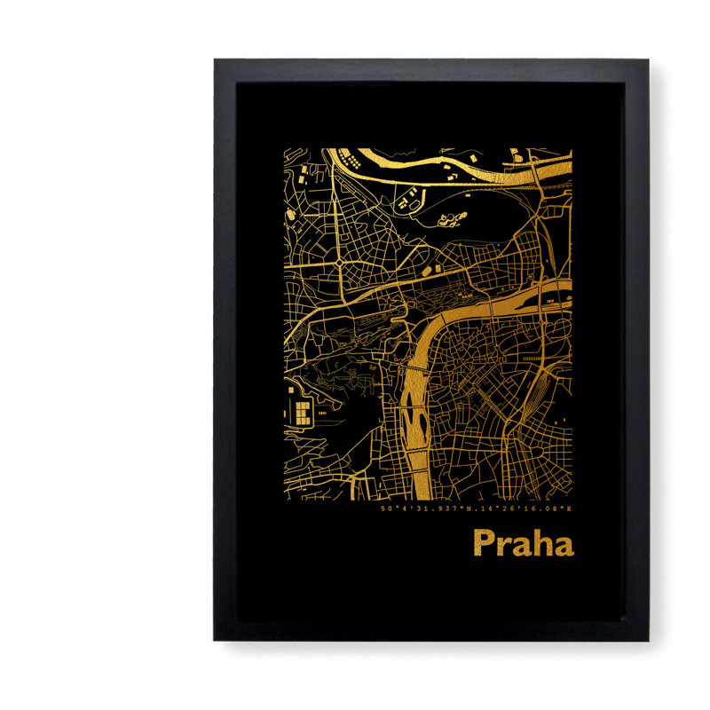 Prague Map - Single Picture Frame Print, 42.5cm H x 32.5cm W x 3.5cm D