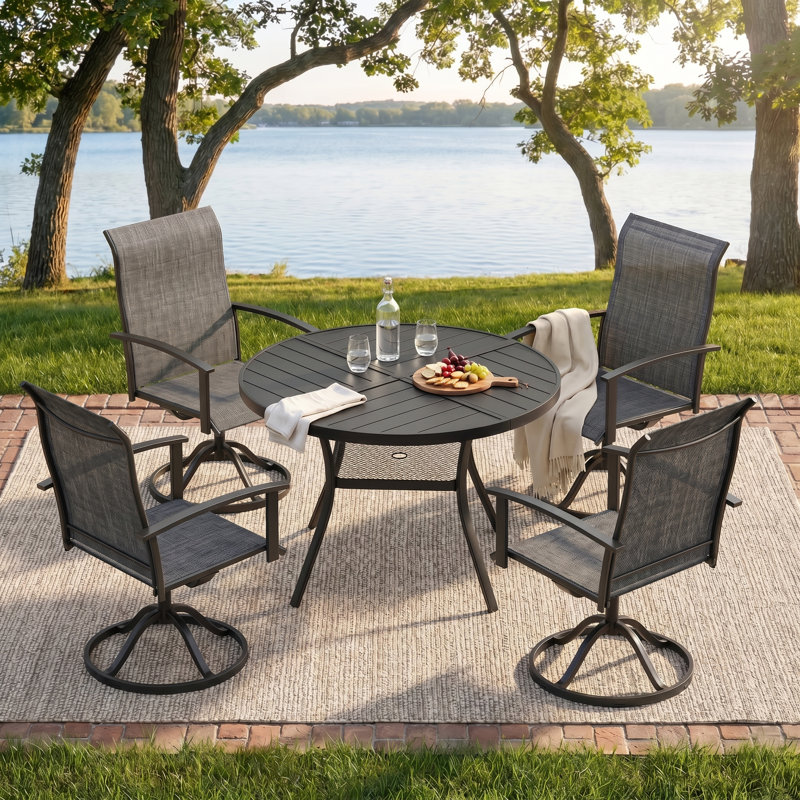 4-Person Outdoor Patio Dining Set With Swivel Chairs, Black/Charcoal