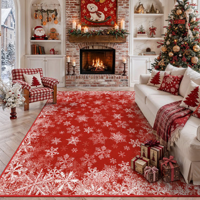 Avery Winter Snowflake Washable Area Rug with Non-Slip Backing, Holiday Living Room Rug for Christmas Home Décor