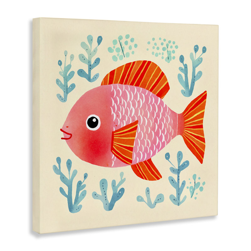 «Happy Fish & Seaweed Sprig», art mural sur toile par Andrea Haase, H 30 po x l 30 po
