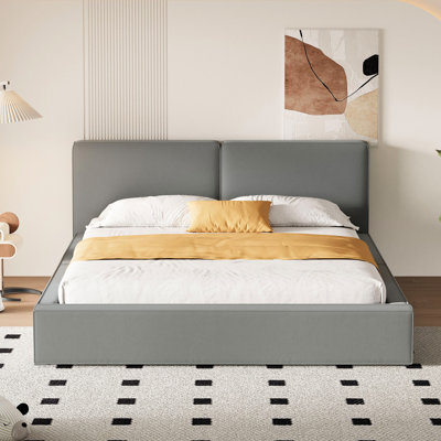 Comfortable Gray Velvet Upholstered Bed For Queen - Base Platform Strong And Relaxing