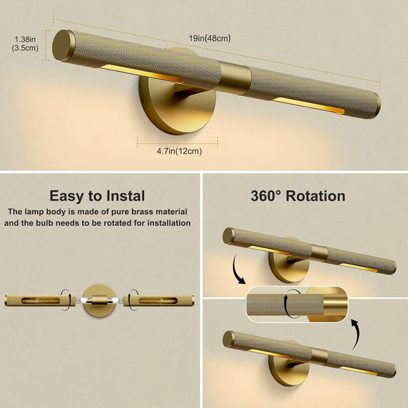 19" Knurled Dimmable Picture Light includes Bulbs (Set of 2), Gold, Brass