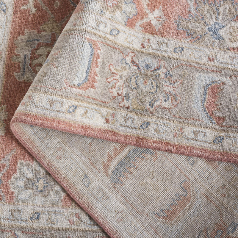 Tapis oriental en laine / coton noué à la main Oushak - orange / beige, Rectangle 6 po x 9 po