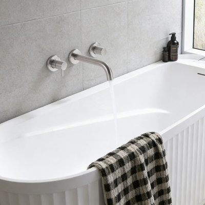 High Flow 2-Handle Wall-Mounted Stainless Steel Tub Filler With Rough-In Valve