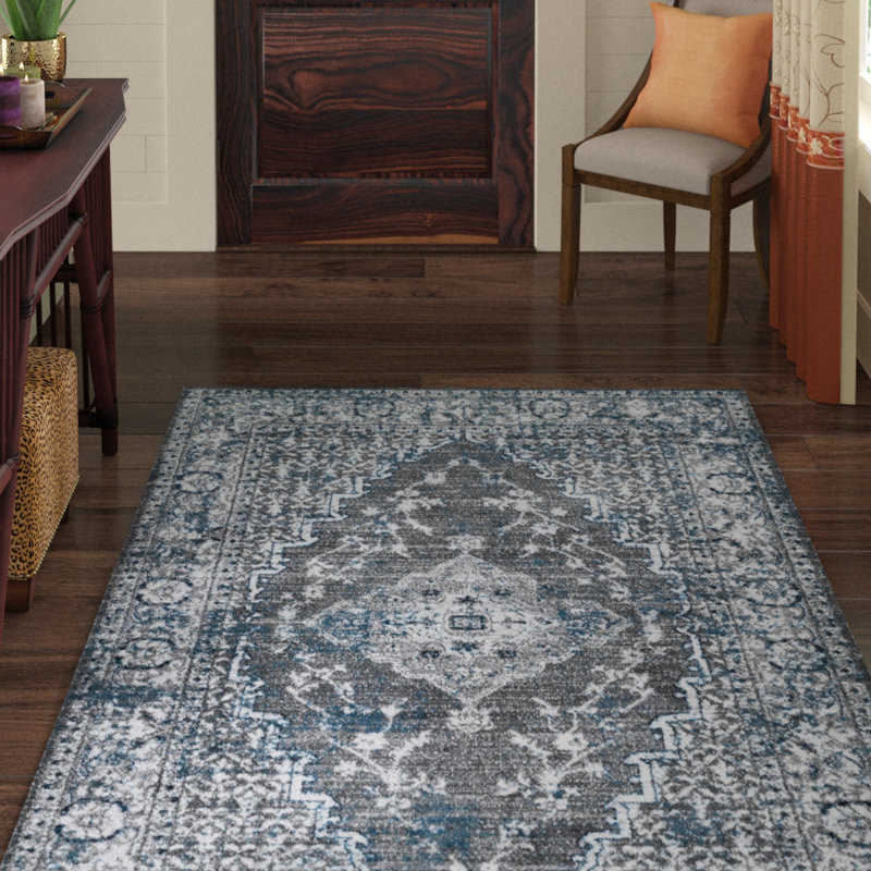 Tapis oriental gris / bleu Cyle, Rectangle 6 pi 7 po x 9 pi
