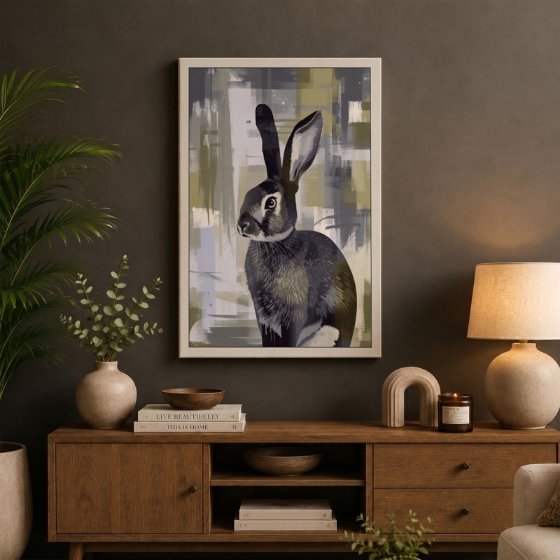 Quiet Rabbit Study Modern - Wrapped Canvas, 18x12 - 45.7 x 30.5 cm, Sage Border