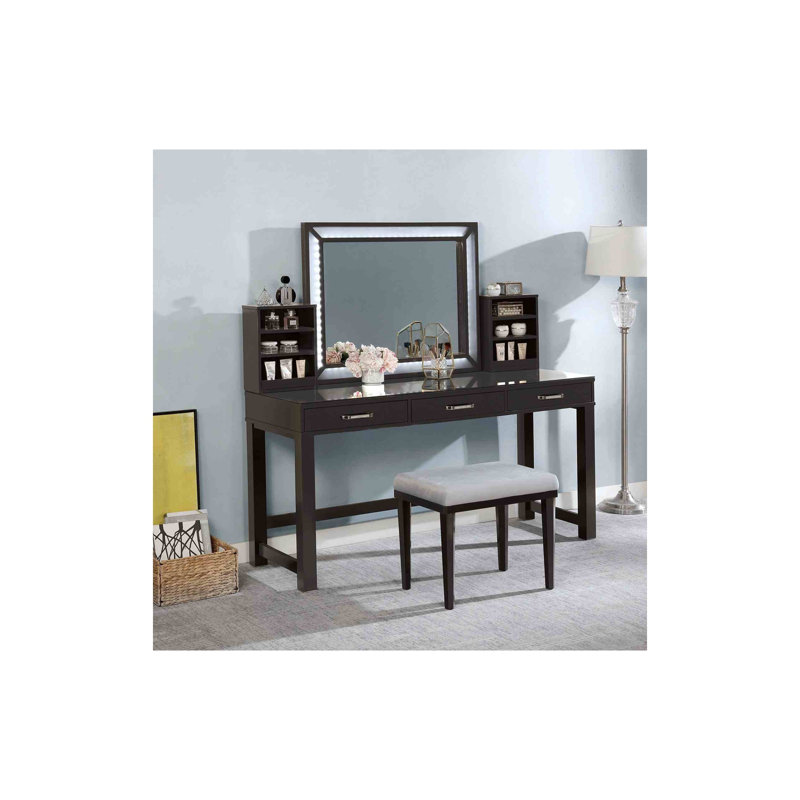Ensemble de coiffeuse Glam avec plateau en verre trempé et tiroirs de rangement