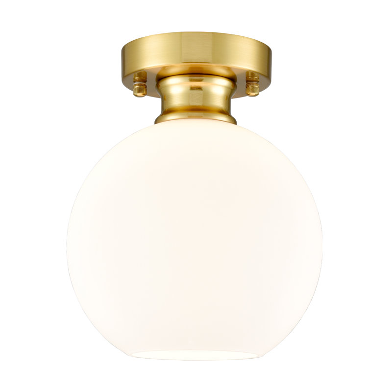Plafonnier doré avec abat-jour en verre opale lait