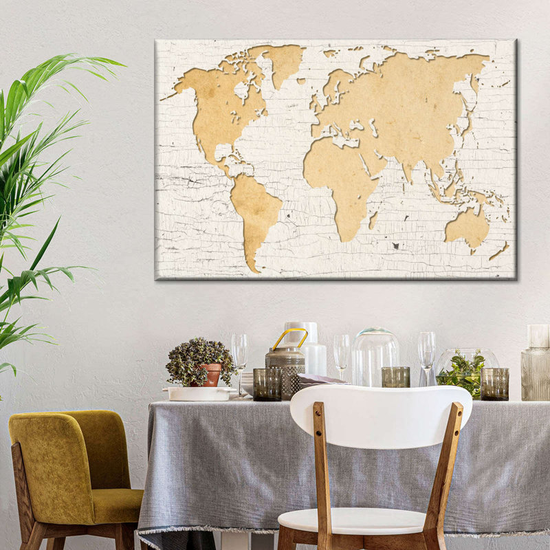 Carte du monde beige, H 20 po x l 30 po x P 1,25 po
