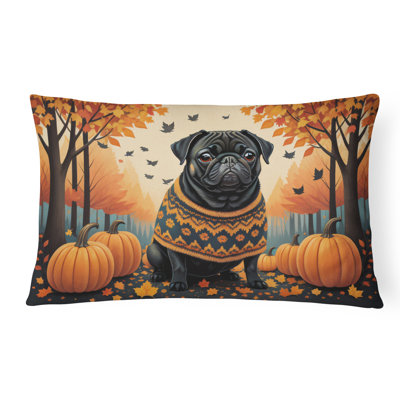 Black Pug Fall Fabric Decorative Pillow