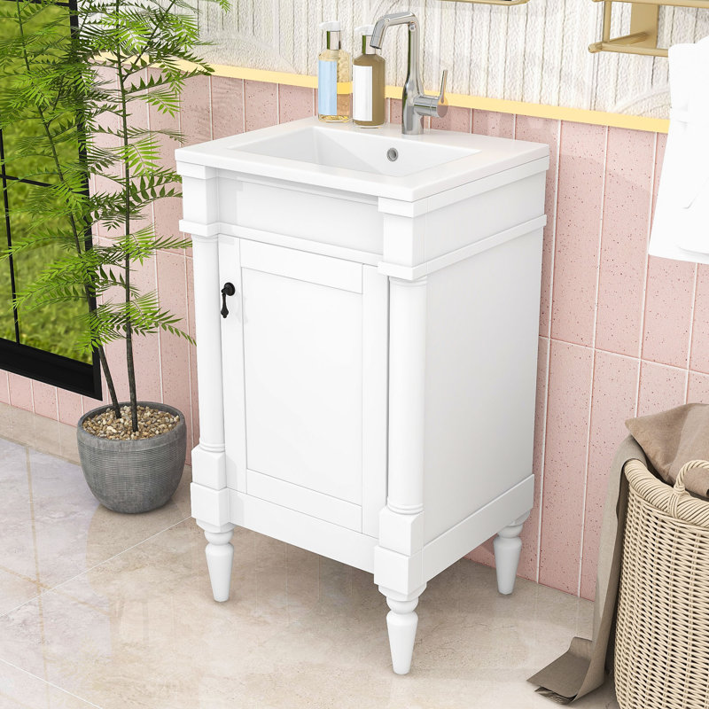 Meuble-lavabo avec lavabo et tablette réglable, Blanc