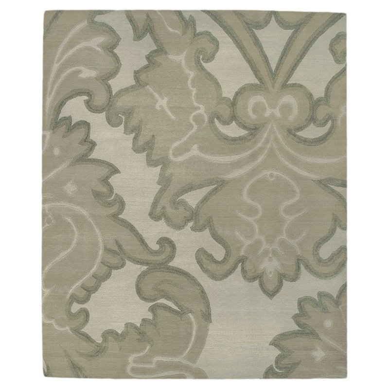 Damask Area Rug in Gray/Neutral, Rectangle 8' x 10'