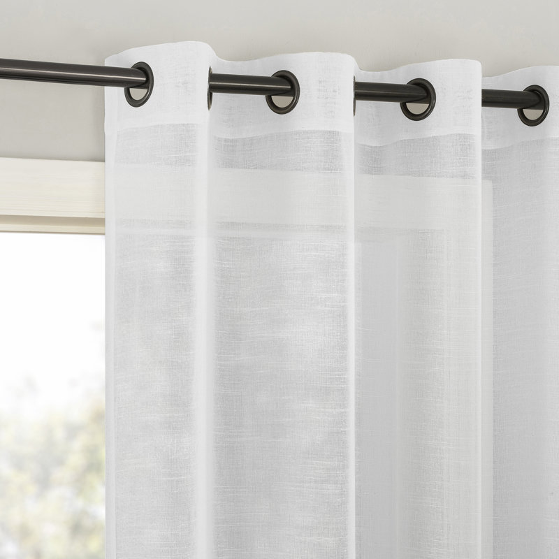 Panneau de rideau semi-diaphane avec œillets Yitzi, Blanc, L 52 po x L 84 po