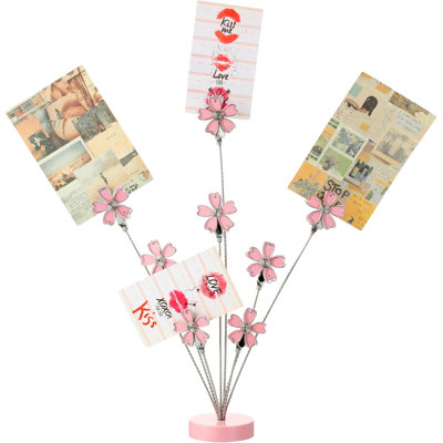 8-Branch Gift Card & Photo Holder Tree, Pink, Clip Stand for Photos, Notes, Money, Wedding Christmas & Desk Decor