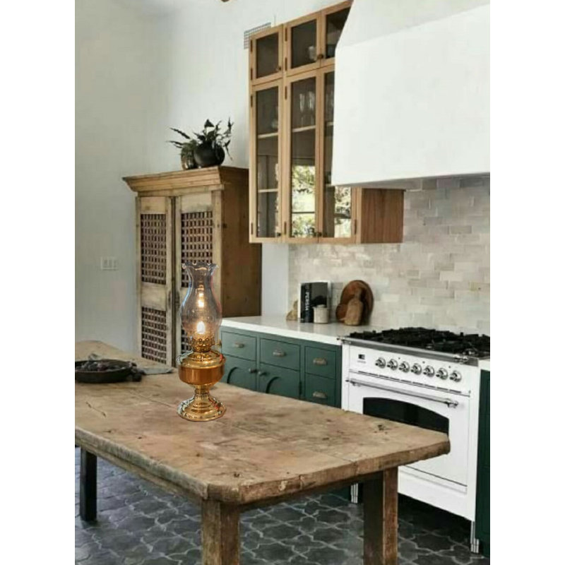 Vintage Brass and Glass Oil Lamp with Fluted Chimney