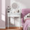 Bureau de maquillage avec miroir lumineux à DEL, coiffeuse avec 1 tiroir et 2 tablettes ouvertes, coiffeuse de chambre à coucher, luminosité réglable en 3 modes