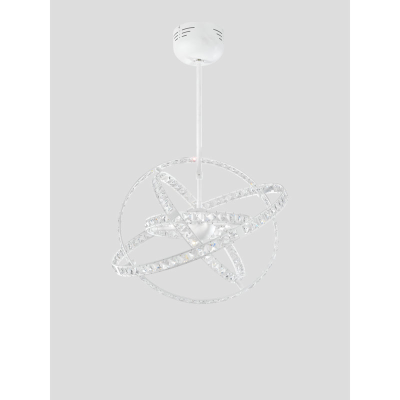 10-Light Geometric Pendant, Swarovski crystal, white and polished chrome