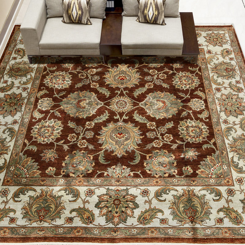 Tapis rouille et ivoire de haute qualité noué à la main