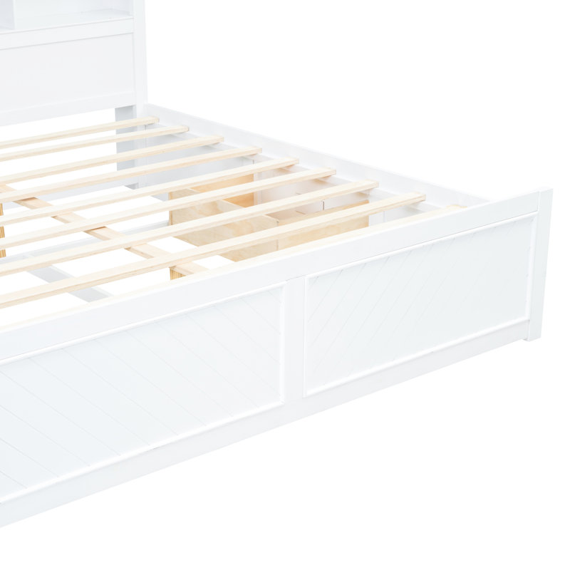 Spacieux lit en bois pour très grand lit blanc avec plateforme de rangement à options multiples - élégant, Blanc