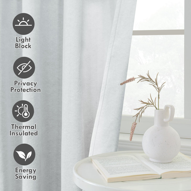 100% Blackout Curtain Liners for Bedroom Noice Reducing Thermal Insulated Liners for Living Room with 18 Pcs Rings 2 Panels Set