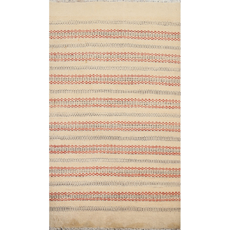 Tapis oriental rayé Gabbeh Kashkoli noué à la main 3 x 4