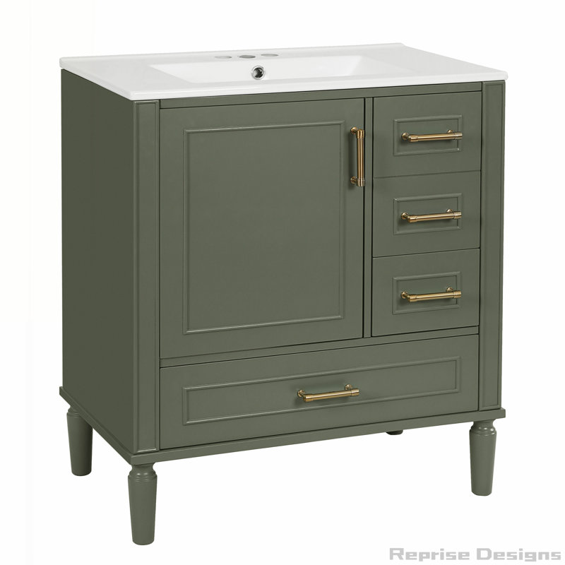 Grand meuble-lavabo de 30 po avec lavabo en céramique, Vert olive