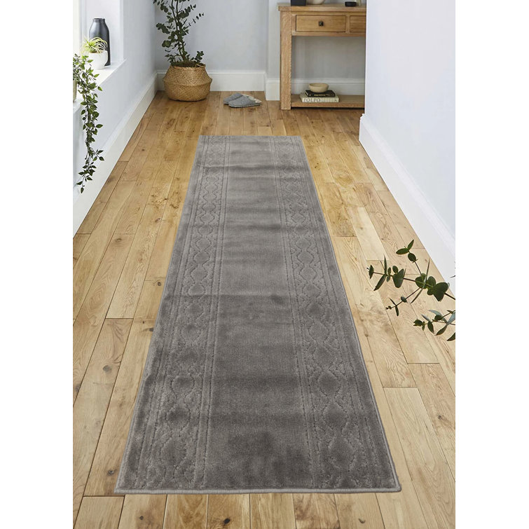 Custom Size Trellis Bordered Design Grey Washable Slip Resistant Medium Pile Hallway Rug