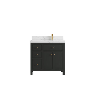 Sonoma 36 In. W X 22 In. D Right Offset Sink Bathroom Vanity In Blacktop With 2 In. Calacatta Laza Quartz