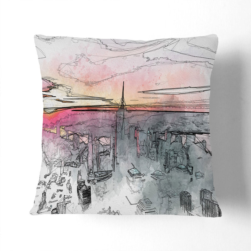 Sunset over New York City Cushion with Filling, 55cm H x 55cm W x 20cm D, White