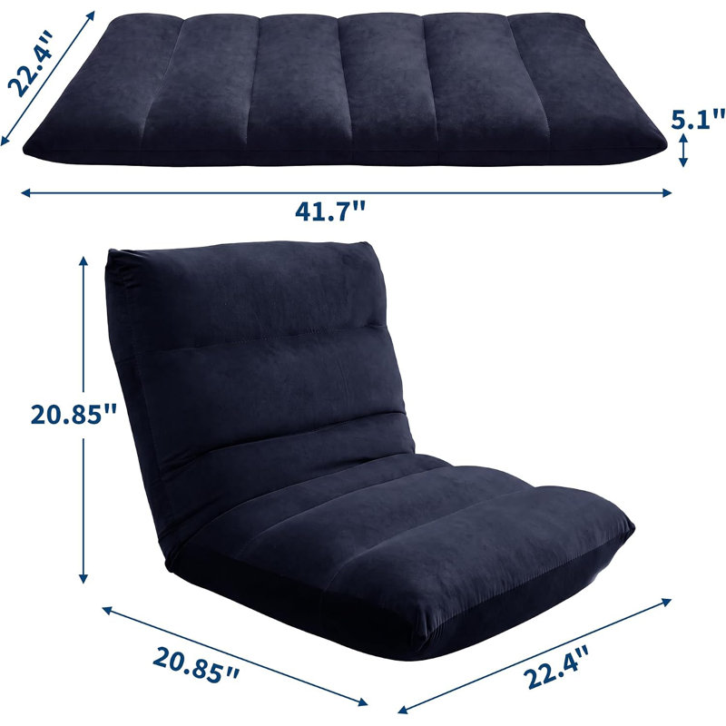 Chaise de plancher pliante, siège réglable à 14 positions avec mousse à mémoire de forme de 5,9 po, chaise de jeu et de méditation, bleu
