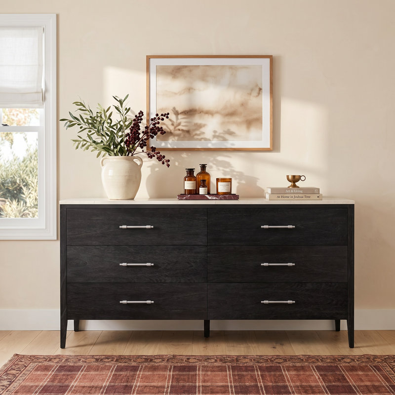 Isa Solid and Manufactured Wood 6-Drawer Dresser, Black