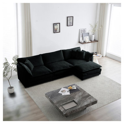 Free Combination Comfy Upholstery Modular Oversized L Shaped Sectional Sofa With Reversible Ottoman, Black Chenille