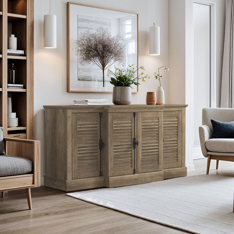 Malyha Farmhouse Louvered 4 Door Accent Sideboard, Brown
