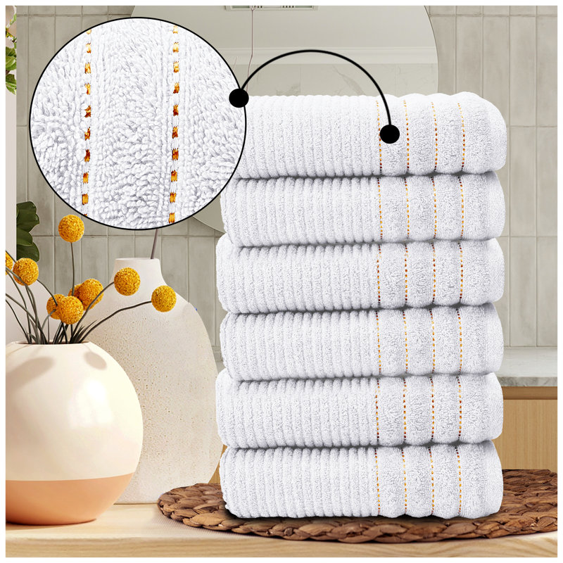 6 Pack Premium Ribbed Cotton Towels, Everyday Comfort Hand, Bath Towels & Sheet, Soft Feel, Quick Dry & Highly Absorbent