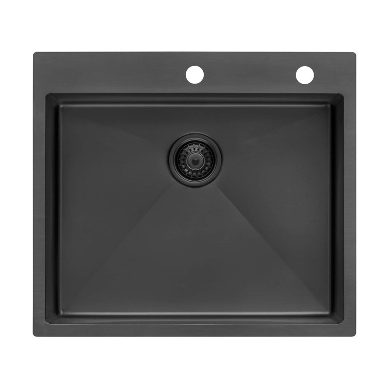 Ruvati 25 inch Stainless Steel Drop-in Topmount Kitchen Sink Single Bowl, Matte Black