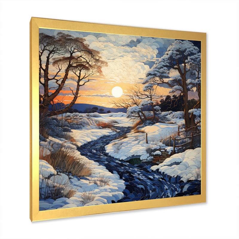 Snow Winters Sunset Solitude - Landscapes Canvas Wall Art, H 16 po x l 16 po x P 1 po, Cadre doré à une seule photo